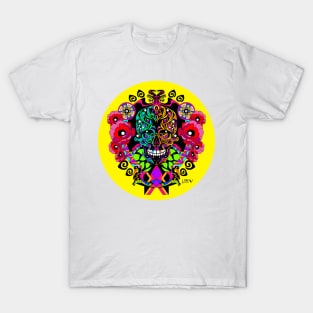 floral ornament tree of life ecopop in totonac pattern vector skull art T-Shirt